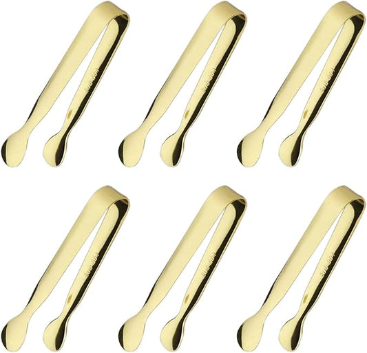 6PCS Ice Tongs Mini Sugar Tongs 4.25Inch Stainless Steel Small Serving Tongs, Small Kitchen Tiny Tongs for Appetizers,Tea Party, Coffee Bar, Desserts (Gold)