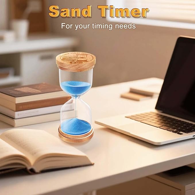 CNCJ Hourglass Sand Timer 5 Minute, Blue Sand Clock Watch, Wooden Reloj De Arena 5 Minuto, Small Sandglass for Game Kitchen Classroom Office Desk Decor