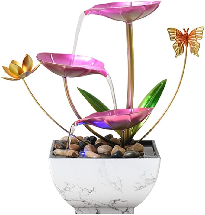 Pink Tabletop Water Fountain, Fall Decor USB Desktop Sleep Waterfall, Women Office Decor, Zen Garden for Desk，Thanksgiving Gift