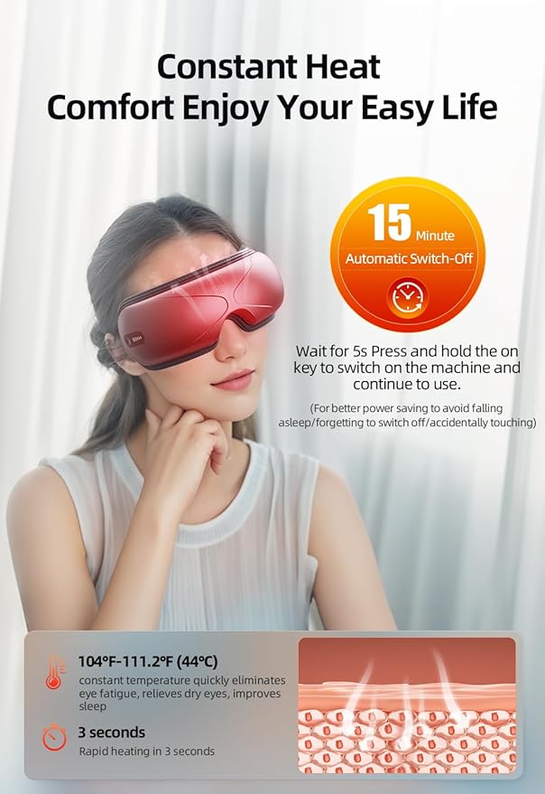 llano Christmas Gifts,Upgrade Eye Massager with Heat, Portable with Bluetooth Music, Eye Mask Sleep Foldable Face for Relax Dark Circles Dry
