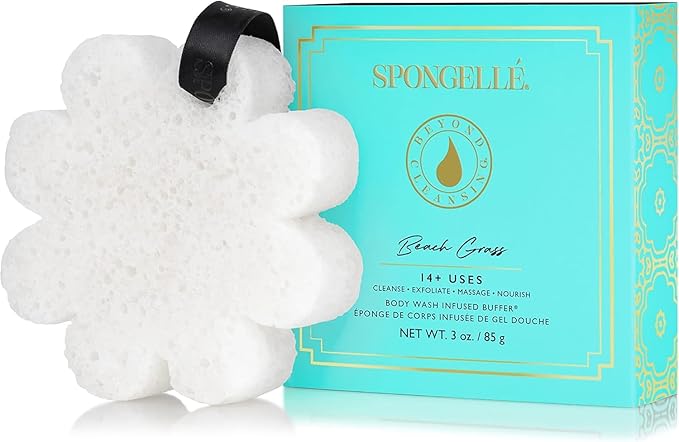 Spongelle Wild Flower Buffer Body Scrubber Bundle with Box | Bath & Shower Loofah for Women | Exfoliator with Body Wash Infused | 14+ uses (Beach Grass, French Lavender, Freesia Pear)