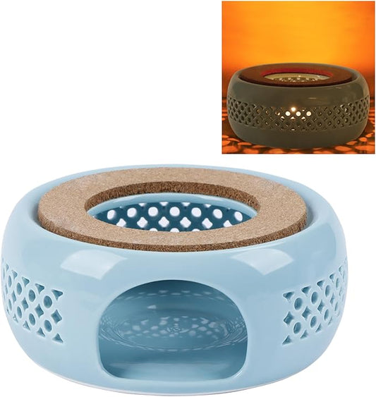 Teapot Warmer, Ceramic Teapot Heater with Cork Cushion Coffee Tea Warmer for Glass, Stainless Steel, Ceramic Teapot and Other Heatproof Dish Warming Use, Blue