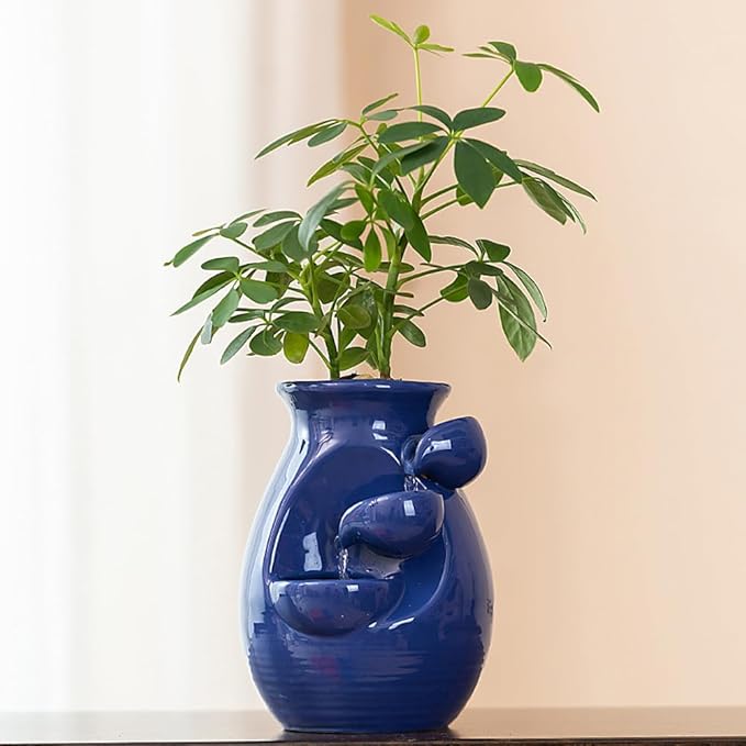 Ceramic Tabletop Desktop Fountain Water Feature Waterfall Home Indoor Decoration (Blue)