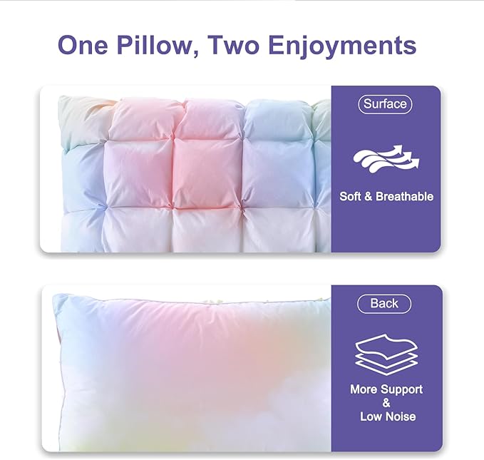 YOUR MOON Soft Pillows for Sleeping, Support Bed Pillows, Fluffy Down Alternative Pillow, Luxury Hotel Gel Pillows for Side Sleeping Standard Size (Rainbow)