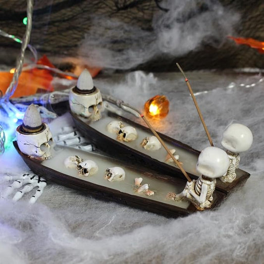 Halloween Incense Burner,backflow Incense Burner,Skull Incense Holder,Hand-Carved Decorations,Cool Room Decorations, Awesome and Ideal Gifts, Brown (2pack, 8.5inch)