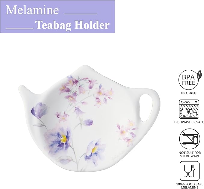 Supreme Housewares Lavender Tea Bag Holders, Teapot Shaped Tea Bag Coasters Spoon Rests Saucer Seasoning Dish Set, Purple, 4 x 3 Inch, Set of 4