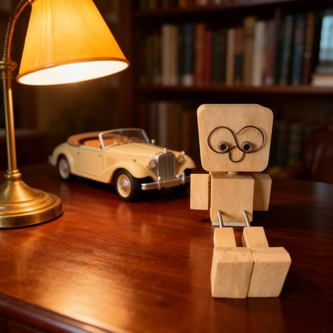 Shaking Wooden Man Figurine - Battery-Free Physics-Driven Rocking Decor with 12 Magnetic Expressions, Handcrafted Natural Wood for Car Dashboard, Office Desk, Home Shelf (Beech)