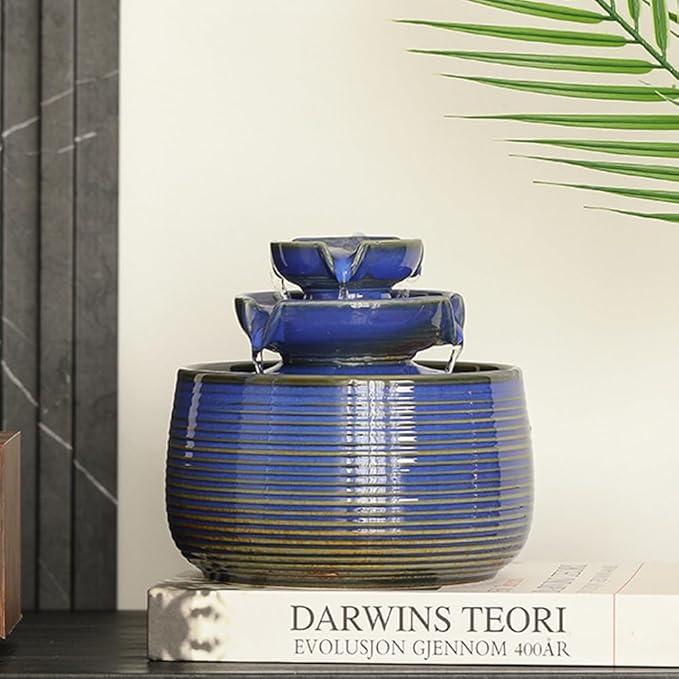 Outdoor and Indoor Water Feature Fountain Waterfall Tabletop Desktop mini Ceramic Garden Fountain (Blue A171)