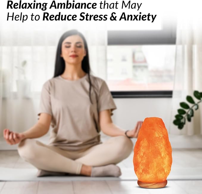 WBM Salt Lamp - USB Himalayan Salt Lamp with Touch Dimmer Control, Natural Pink Crystal, 5-7 lbs, Wooden Base, LED Bulb, Room Decor, Home Decor, Relaxation, Ambiance, Gift