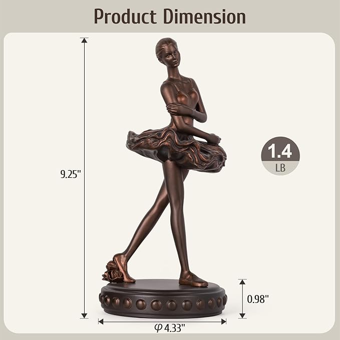 Ballerina Figurines, Ballerina Dancer Statues Resin Sculpture Vintage Home Decor, Ballet Dance Girl Ornament for Shelves Home Office Decor (Bronze)