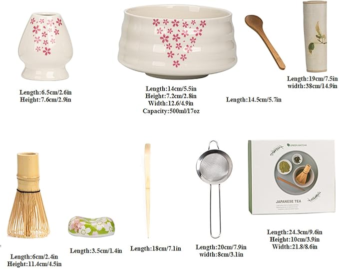 Ceramic Matcha Whisk Set, Complete Matcha Set-8PCS for Ceremonial Grade Matcha, Tea Gifts for Tea Lovers for Christmas, Birthday, Halloween (Petal)