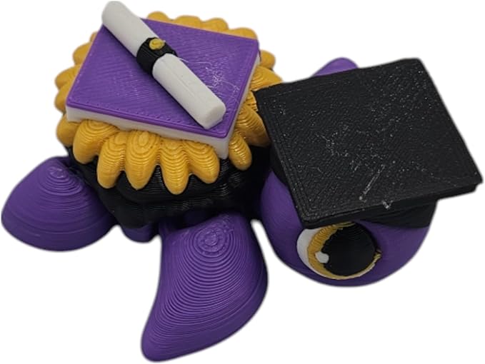 Articulating Turtle Fidget Animal Figurines – Unique 3D Printed Collectibles, Poseable Desk Animals For Adults, Stress Relief and Display Gift (GRADUATION TURTLE)