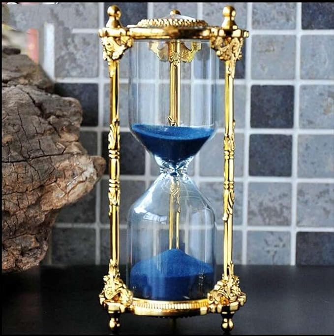 Antique Floral Decorative Hourglass Sand Timer - 15 Minute, Unique Vintage Classic Metal Art Hour Glass for Office Desk Home Decor - Birthday Gift,Blue