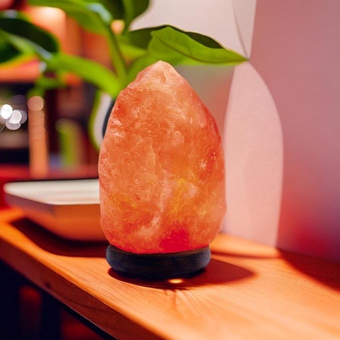 Himalayan Salt Lamp with Dimmer Switch - Natural Crystal Rock Night Light for Home Decor - Hand Carved Salt Lamp with Wooden Base - Soothing Amber Glow Night Light & Gifts