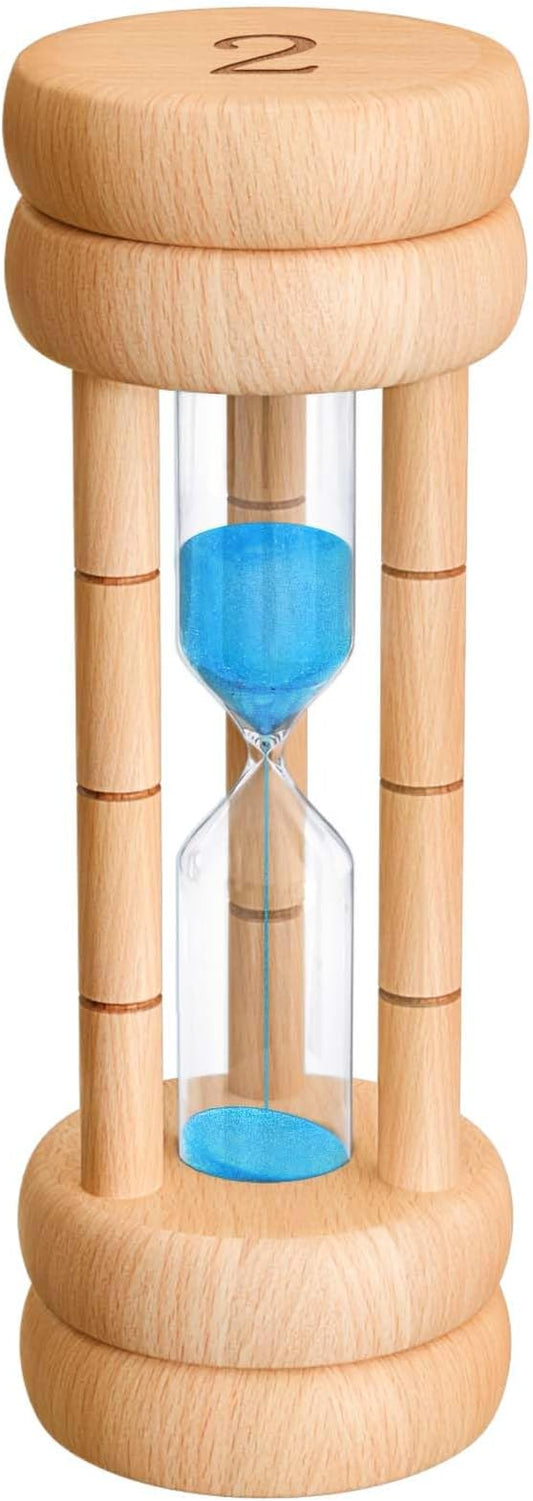 Wood Sand Timer,2 Minute Wooden Hourglass,Blue Sandglass 2 Min, Mini Sand Clock,Reloj de Arena 2 Minuto for Toothbrush Timer,Cooking,Baking,Game, Gift
