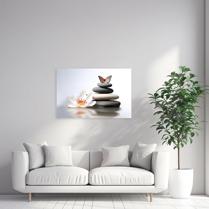 ARTZGX Zen Canvas Wall Art Spa Pictures Wall Decor Flower Zen Stones Butterfly Painting Print for Bathroom Yoga Decor Frame(Zen Flower - A 20.00" x 30.00")