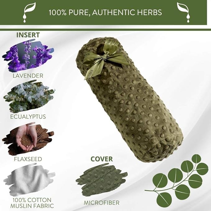 Sonoma Lavender Eucalyptus Bolster Roll, Microwaveable, Hot/Cold Neck Pillow, Soothing and Relaxing Pain Relief for Neck, Low Back or Behind The Knees, Removable/Washable Cover, (Green Dot)
