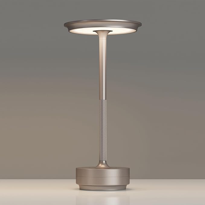 Rechargeable Table Lamps Cordless, Portable 5000mAh Outdoor Table Light, 3 Color Stepless Dimming LED Table Lamp with Memory Function, for Home/Dinner/Patio/Restaurant.(Champagne Gold)