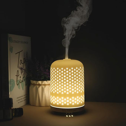 Essential Oil Diffuser – 2.4MHz Ultrasonic Aromatherapy Diffuser, Health Night Light, Timer & Auto Shut-Off, BPA-Free, 120ml Ceramic Scent Diffuser for Home,Yoga, Spa, Meditation, Hotel