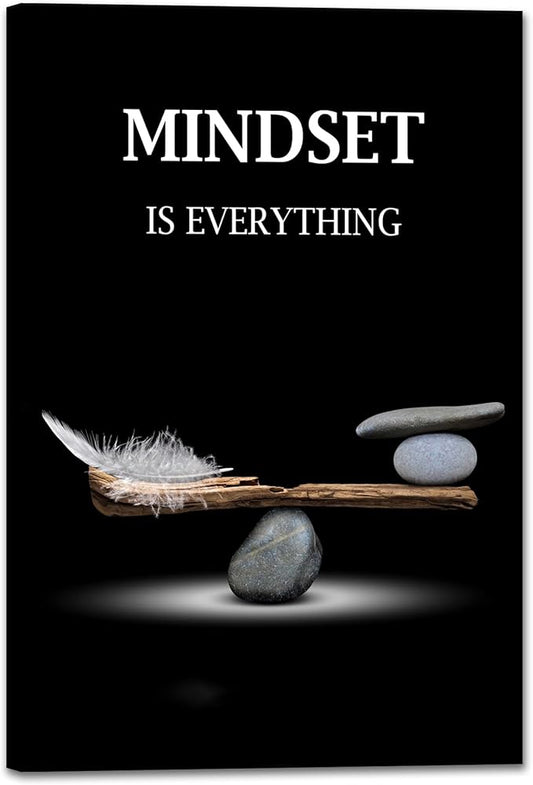 SKASNFAI Mindset Motivation Office Wall Art Zen Stone Canvas Print Pictures Wall Decor Framed Positive Quotes Posters for Living Room Bedroom Decoration (24L x 36W)
