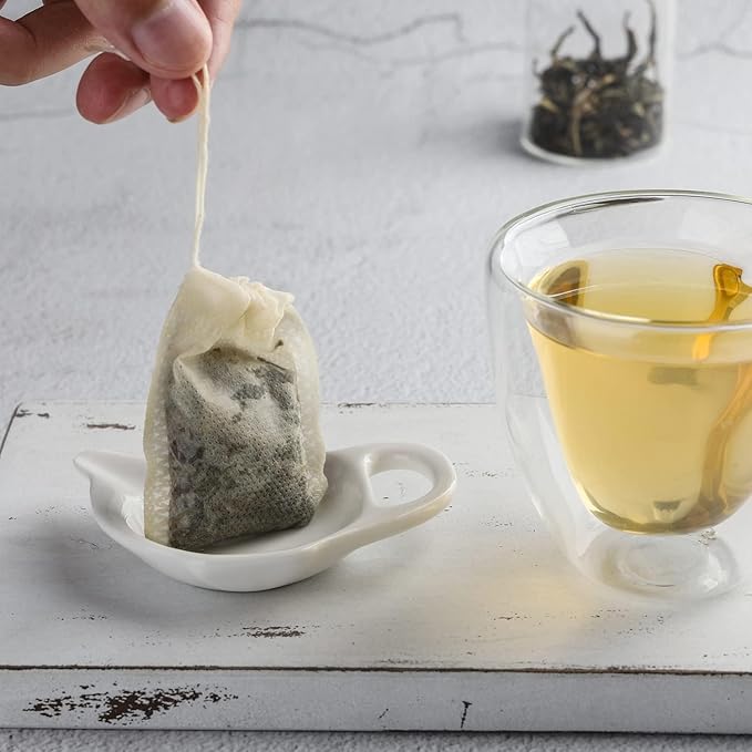 Ceramic Tea Bag Coaster Tea Bag Holder Set of 12 for Used Tea Bag Teapot Shaped Tea Bag Saucers - Keep Your Tea Time Tidy and Organized, White