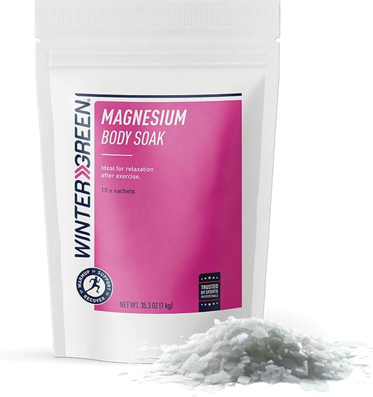Wintergreen Magnesium Bath Soak, 10 x 100g Sachets – Epsom Salt and Magnesium Flakes for Muscle Recovery, Relaxing Body Soak, Premium Bath Products