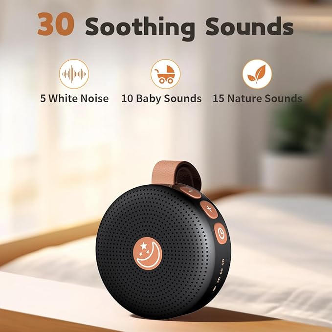 Mini Sound Machine Portable Baby White Noise Machine Brown Noise Machine 30 Soothing Sounds for Kids Adults Auto-Off Timer 32 Volume Levels Battery Sleep Machine for Home Office Privacy (Black)