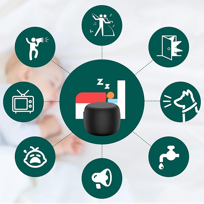 White Noise Machine Babelio Mini Sound Machine for Adults Kids Baby | 15 Non-looping Sounds | Timer | Easy to Pocket and Travel - Black (Pack of 2)