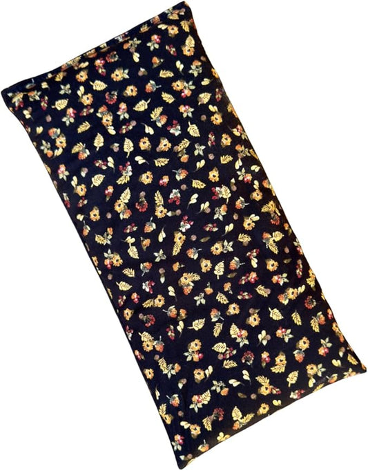 Large Microwave Heating Pad with Flax Seed, Scented or Unscented, Good for Back Pain or Cramps, Moist Heat Therapy or Ice Pack, Microwavable Bean Bag, 6" x 12" (Black Floral, No Added Herbs)