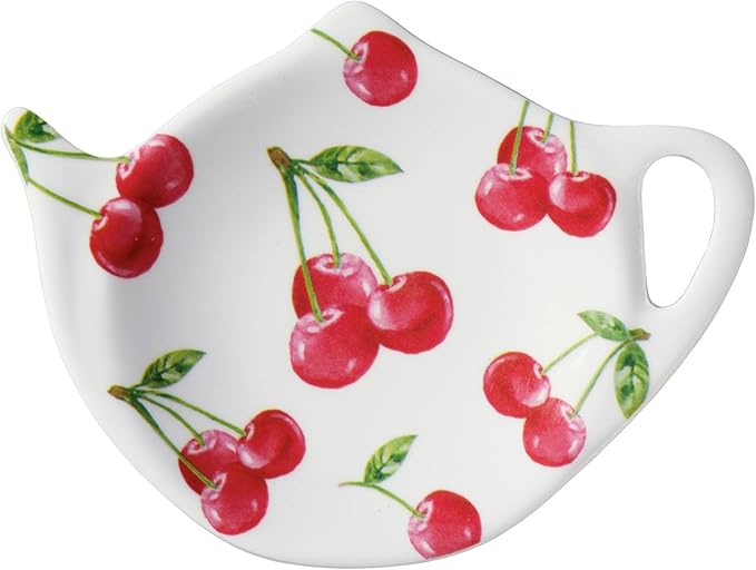Supreme Housewares Cherry Tea Bag Holders, Teapot Shaped Tea Bag Coasters Spoon Rests Saucer Seasoning Dish Set, Red, 4 x 3 Inch, Set of 4