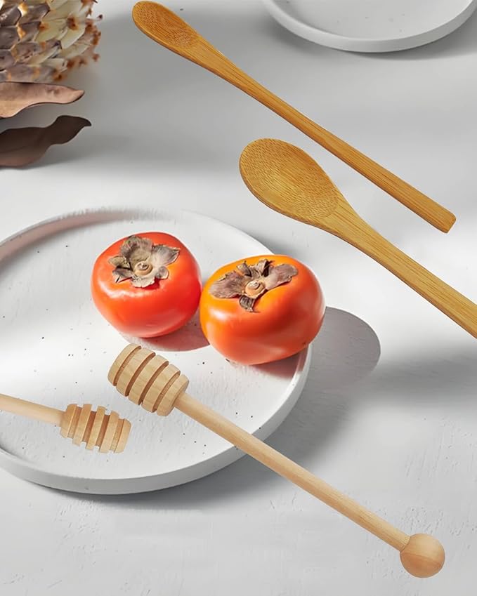 Wooden Honey Dipper Sticks and Spoon - 8Pcs Wooden Spoon for Honey Sticks Spreading & Scooping Used in Kitchens and for Picnics Party