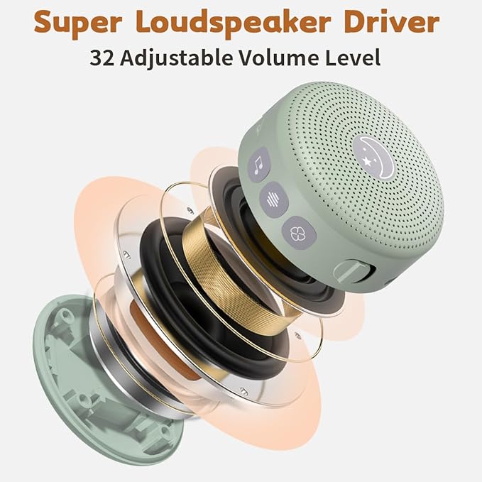 Mini Sound Machine Portable Baby White Noise Machine Brown Noise Machine 30 Soothing Sounds for Kids Adults Auto-Off Timer 32 Volume Levels Battery Sleep Machine for Home Office Privacy