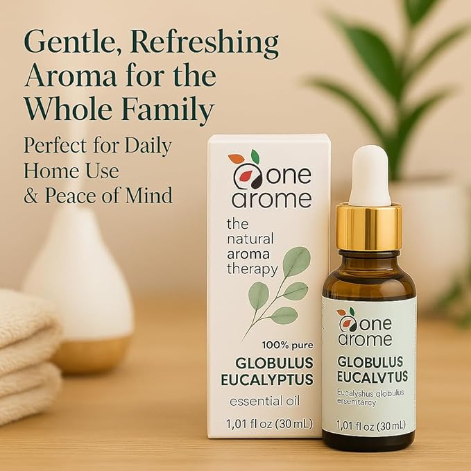 Eucalyptus Globulus Essential Oil by One Arome | Crisp Herbal Scent for Diffusers, Massage (Dilute), Cleaning & Linen Refresh | Pure, Undiluted, Steam-Distilled (Pack of 2-1.0 Fl Oz)