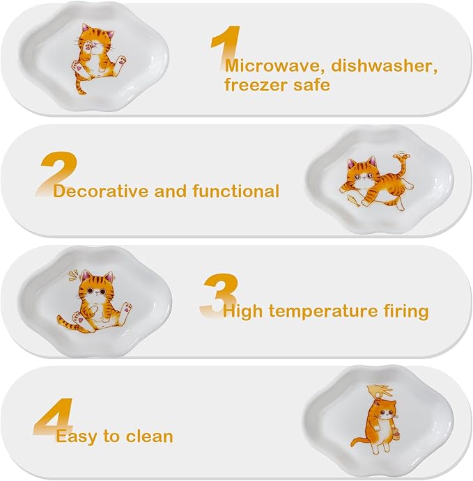 Cinf White Ceramics Tea Bag Coasters Caddy Holder Thanksgiving Set of 4 Cat for Used Tea Bag Spoon Rests Snack Dish