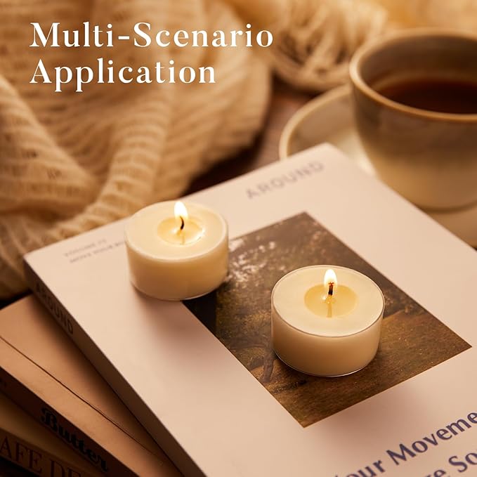 Crenovo Tea Lights Candles 200 Pack, Natural Soy Wax Tealights Candles Bulk 6 Hours Non-Toxic, Long Burning, Unscented Small Votive Cup Candles for Wedding, Party, Dinner, Emergency