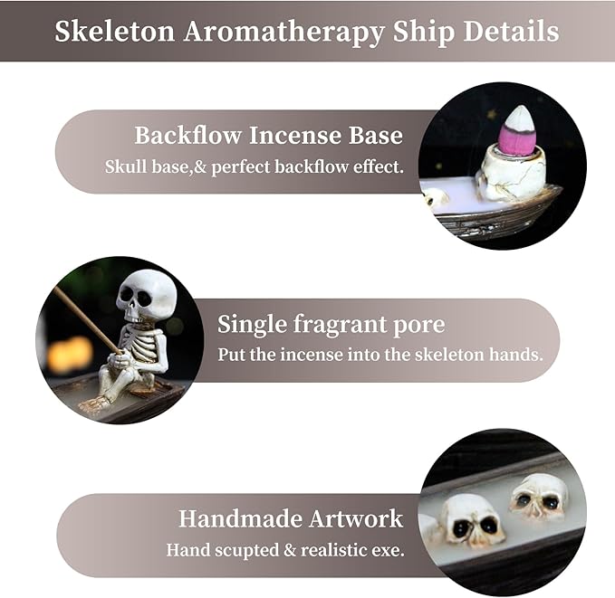 Halloween Incense Burner,backflow Incense Burner,Skull Incense Holder,Hand-Carved Decorations,Cool Room Decorations, Awesome and Ideal Gifts, Brown (2pack, 8.5inch)