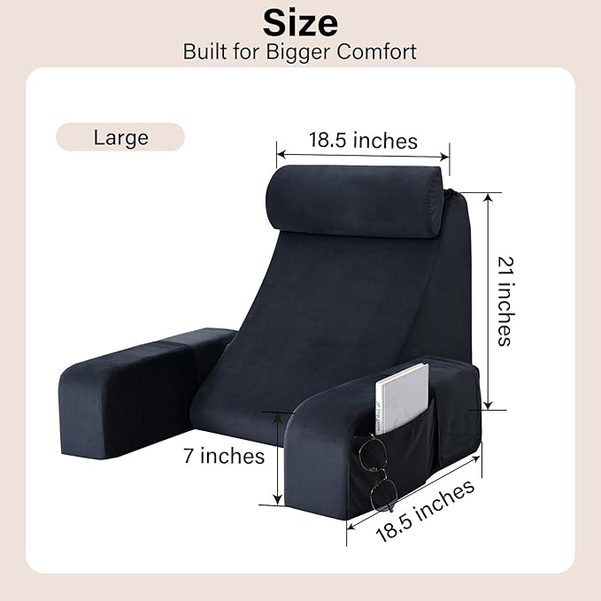 ENITYA Reading Pillow for Sitting in Bed Adult, 21" Large Back Pillow for Sitting up, Bed Rest Pillows for Reclining/Watching TV/Reading/Gaming/Resting in Couch or Floor, Black