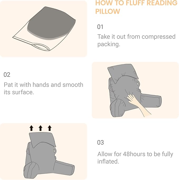 Portable Reading Pillows with Headrest for Bed Sitting Up(Beige Oeko-Tex), Velvet Back Pillow with Arms & Pockets for Adults, Support Memory Foam Bed Pillow for Dorm/Reading/Watching/Gaming