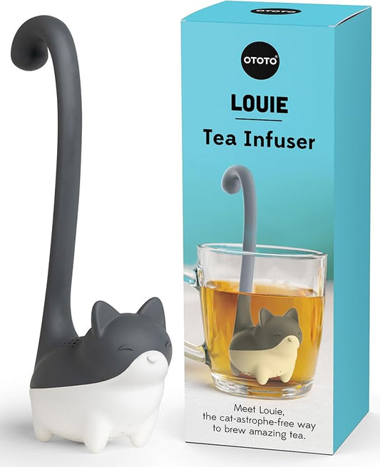 OTOTO Louie Cat Tea Infuser - Cats Loose Leaf Steeper & Diffuser, Tea Strainer Accessories, Cute Gifts for Cat Lovers, White Elephant Gifts, Cute Kitchen Accessories