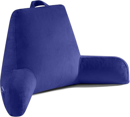 Reading Pillow for Sitting in Bed Adult, Reading Pillow with Shredded Memory Foam, Bed Pillow with Washable Cover, Back Pillow Sitting Up with Extend Arms, Navy, X-Large