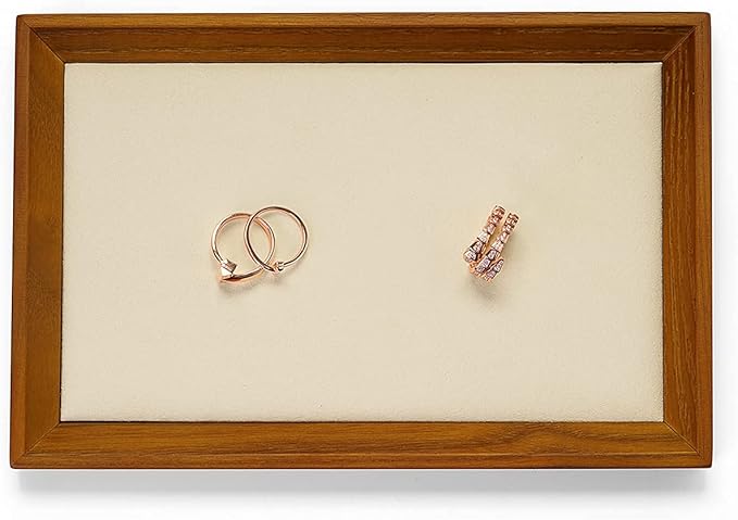 Oirlv Solid Wood Small Jewelry Tray Trade Showcase Countertop Jewelry Display Trays Rectangle Vanity Plate(Creamy-White, Small)