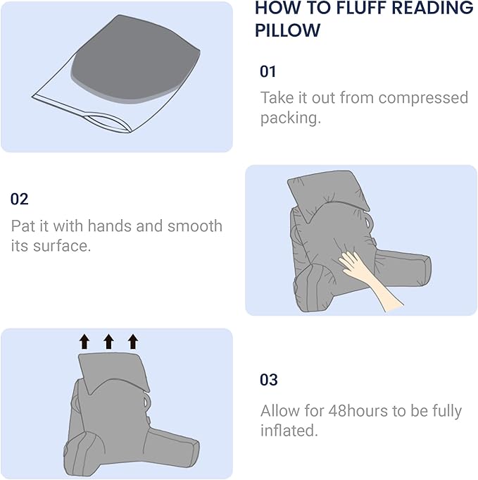 Portable Reading Pillows with Headrest for Bed Sitting Up(Royal Blue Oeko-Tex), Velvet Back Pillow with Arms & Pockets for Adults, Support Memory Foam Bed Pillow for Dorm/Watching/Gaming