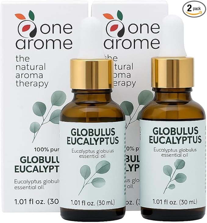 Eucalyptus Globulus Essential Oil by One Arome | Crisp Herbal Scent for Diffusers, Massage (Dilute), Cleaning & Linen Refresh | Pure, Undiluted, Steam-Distilled (Pack of 2-1.0 Fl Oz)