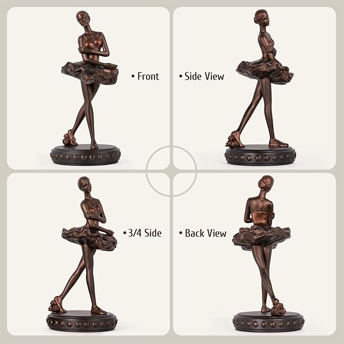 Ballerina Figurines, Ballerina Dancer Statues Resin Sculpture Vintage Home Decor, Ballet Dance Girl Ornament for Shelves Home Office Decor (Bronze)