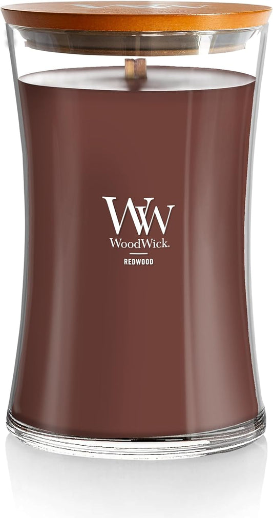 WoodWick Redwood Holiday Candle Gifts for Women and Men, 21.5 oz Large Hourglass Candle with Crackling Wick