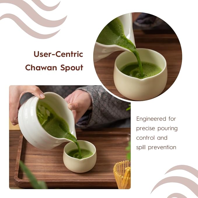 Matcha Whisk Set - Ceramic Bowl, Bamboo Whisk with Holder, Sifter, Schima Spoon, Spoon Rest and Tea Towel - 7 Pcs Complete Kit for Traditional Matcha and Modern Lattes (White)