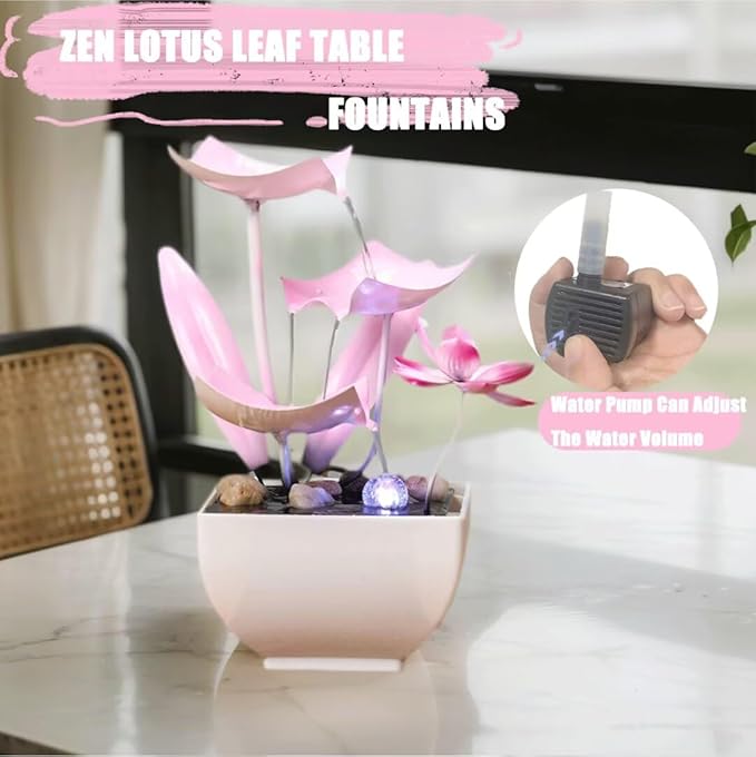 Desktop Water Fountains: Relaxing Zen Décor for Home Living Room or Bedroom and Office - Home Décor Soothing Sound Pink