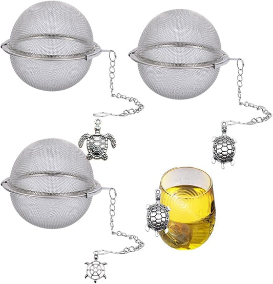 Tea Infusers for Loose Tea 3 Sets Tea Infuser Loose Leaf Tea Steeper Tea Stainless Steel Ball Mesh Tea Strainer Filters with Crtstal Pendant (Metal Turtle)