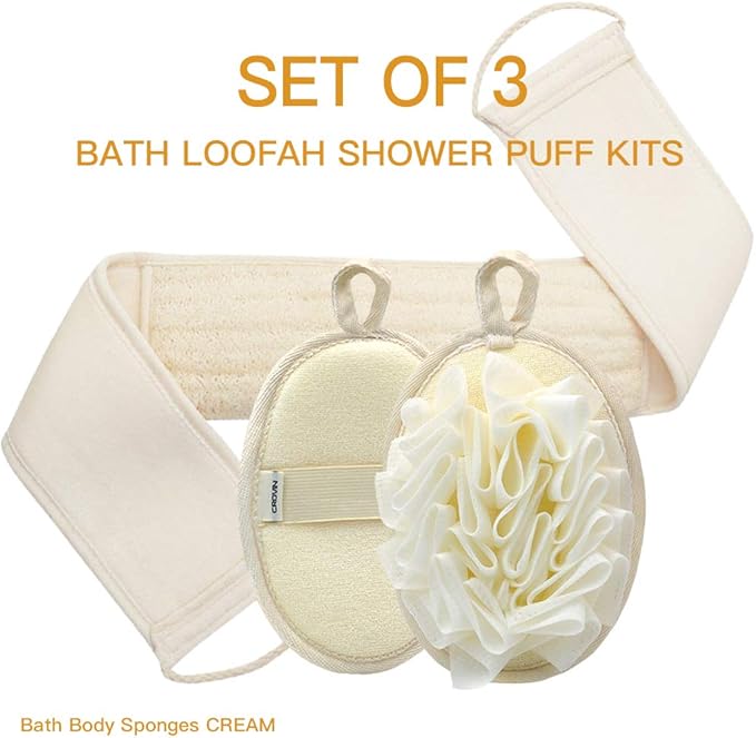 Mesh Pouf Body Sponge Set - Redesign Bath Loofahs Shower Puffs 2 Pack & Exfoliating Natural Loofah Back Scrubber. How to - Great Gift for A Glowing Skin & Healthy Body