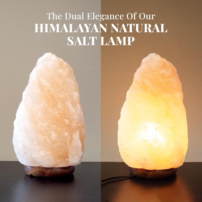 POHS 8-10 Inches (7-11 lb) 100% Authentic Himalayan Pink Salt Lamp – Handcrafted with Dimmable Switch, Wooden Base, and Bulb Replacement Included